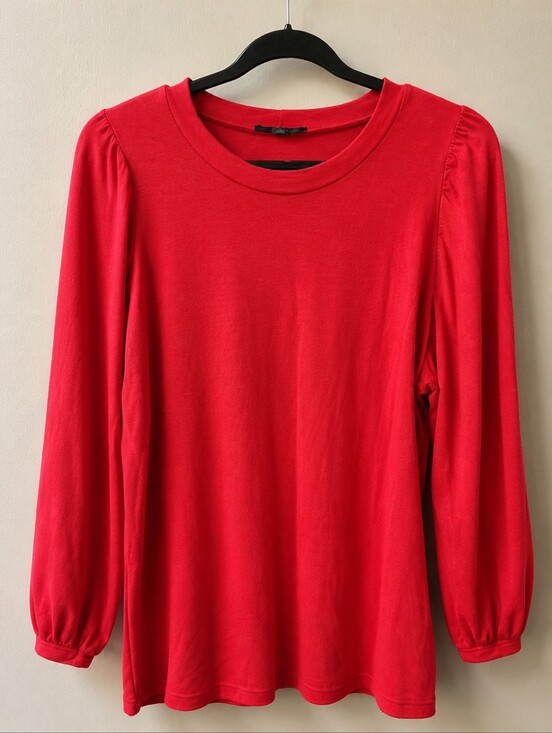 Anne Klein Tops - Anne Klein Red Puff Sleeve Modal Stretch Knit Blouse Top Large Size L